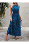 Women's Sleeveless Crew Neck Elastic Waist Patterned Single Jersey Dress - 3