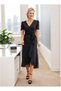 Women's Double Breasted Collar Midi Length Belted Crepe Dress 120 Cm - 3