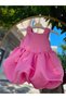 Girl's Appliqued Floral Detailed Pink Balloon Evening Dress - 3