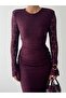Women's Plum Midi Dress Lace Textured Crew Neck Long Sleeve Gathered - 7
