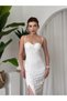 Women's White Strapless Sweetheart Neckline Floral Appliqué Slit Atlas Dress - 3