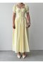 Women's Sari Midi Dress Square Neck Balloon Sleeves Bow and Lace Detailed Poplin - 2