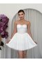 Women's White Mini Dress Strapless Sweetheart Neckline Gathered Tulle Skirted Mini Evening Dress - 3