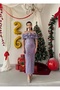 Women's Lilac Strapless Sequined Ruffle Detailed Boat Neck Midi Evening Dress - 8