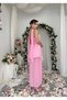 Women's Pink Shawl Detailed Strapless Asymmetrical Hem Chiffon Atlas Midi Dress - 6