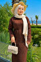Baklava Patterned Double Knit Dress with Inner Layer Coffee - 2