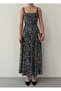 Women's Black Sequined Square Neck Strap Midi Length Flared Cut Event Dress - 2
