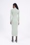 Women's Green High Neck Ribbed Knit Pencil Midi Long Sleeve Dress - 3