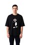 Men's Oversize T-Shirt with Sleeves Folded and Cat Print, Relaxed Fit, 100% Cotton, Casual, Modern, Stylish