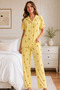 Yellow Lemon Patterned Short Sleeve Shirt Collar Milan Fabric Women's Pajama Set - 2