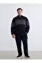Mg Trend'En Navy Blue Mock Neck Striped Men's Knitwear Sweater - 2