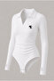 Steed Polo Collar Embroidered Drawstring Detailed Bodysuit with Finger Loop Detail - 2
