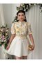 Women's Floral D. Sari Mini Dress with Floral Pattern Belt Detail and Balloon Sleeves in Linen - 7