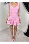 Women's Pink Mini Heart Neckline Strap Balloon Skirt Lace-Up Party Dress - 4