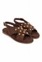 Lusso Women's Cross-Strapped Suede Sandals with Gold Accessory Detail