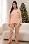 Patterned New Year's Themed Cotton Lycra Large Size Oversized Knitted Pajama Set26240925 - 2