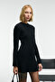 Encanto Women's Round Neck Stripe Pattern Slim Fit Black Dress - 5