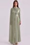 Stone and Flywheel Detailed Cape Yoryo Silk Hijab Evening Dress Çağla 1257 - 2