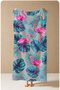 Tropical Pink Flamingo Pastel Leaf Patterned 70X150 Beach Towel - Cotton Bath Towel
