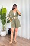 Women's Khaki Muslin Textured Pocketed Elastic Waist Lace-Up Short Shorts - 5
