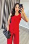 Women's Red Bottom - Top Set Sleeveless Buttoned Blouse Pants Set High Waist Wide Leg Plain Textured - 2