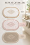White Embroidered Non-Slip Leather Based Oval Bath Mat with Tassels Washable Bathroom Set Simela - 6