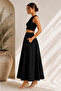 Women's Black Cotton Poplin Lined Pinterest Maxi Long Skirt with Pockets - 2