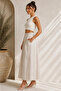 Women's Cream Cotton Poplin Lined Pinterest Maxi Long Skirt with Pockets - 2