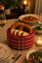 Matte Silver Round Bread Basket, Bread Serving Presentation Basket, Red Macrame Multi-Purpose Stainless Metal - 2