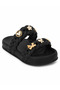 Girl's Black Double-Strapped Knitted Casual Comfortable Summer Slippers with Accessory Detail