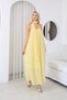 Linen Embroidered Dress with Straps and Scarf Detail Yellow