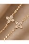Zircon Stone Clover Figured Gold Shameran Bracelet - 2