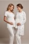 Women's Ecru Floral Patterned Lace Maternity Pajama Set with Dressing Gown