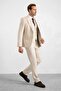Beige Slim Pointed Collar Plain Dobby Covered Pocket 6 Drop Vest Suit - 8