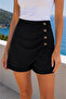 Women's High Waist Double-Breasted Look Pleated Button Detailed Imported Crepe Shorts