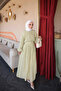 Olive Elastic Sleeve Blouse Skirt Set - 2