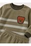 Striped Teddy Bear Printed Winter Fleece Unisex Girls Boys Baby Set - 2