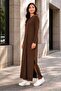 Women's Long Sleeve Crew Neck Side Slit Long Dress - 4