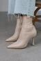 Women's Beige Stretch Boots Thin Stiletto Heel Side Zipper Pointed Toe Heeled Boots - 3