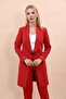Shawl Collar Pocketed Long Jacket-Red