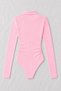 Steed Pink Polo Collar Premium Ribbed Flexible Embroidered Drawstring Long Sleeve Snap Fastener Bodysuit - 5