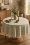 Striped Linen Tassel Round Tablecloth Natural - Vintage Bohemian Country Living Room Kitchen Tablecloth