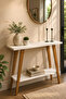 Modern Wooden Console Table with Lower Storage Shelf | Multi-Purpose Sofa, Side & Entryway Table | White Top & Brown Legs | 92 × 34 × 80 cm