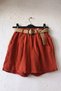 Brick Red Color Pocketed Pleated Belted Elastic Waist Double Leg Casual Linen Look Woven Shorts 50 63 - 3