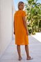 Orange Round Neck Short Sleeve Pocketed Lined Washable Robe Embroidered Cotton Woven Dress 106 55 - 8