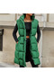 Women's Pistachio Green Stand-Up Collar Long Puffer Vest with Elastic Waist - 2