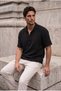 Como 100% Cotton Brit Detailed Short Sleeve Polo Collar Men's Shirt - Black - 3