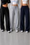 3-Pack Women's Black Gray Navy Blue Lace-Up High Waist Wide Leg Sweatpants - 2