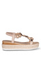 Ewoll 7022 Beige Women's Sandals with Stone-Embellished Wedge Sole - 2