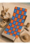Orange Blue Checkerboard Ethnic Floral Motif 70X150 Beach Towel - Cotton Bath Towel - 5